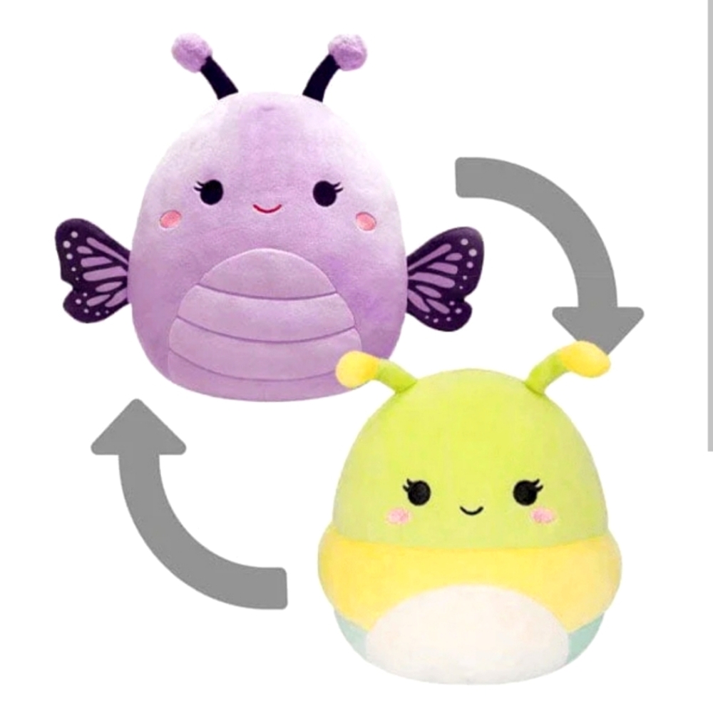 NWT-Squishmallows FlipAMallows Rutubaga Caterpillar & Bibiana the Butterfly 8"